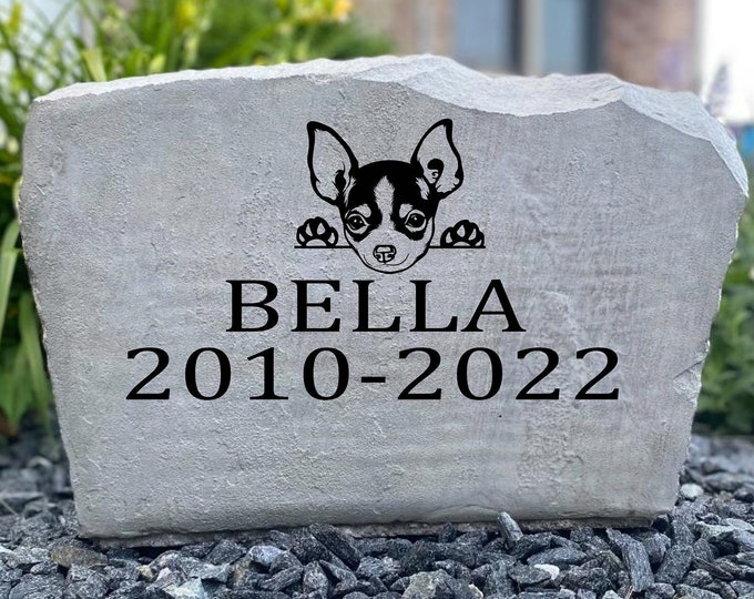 chihuahua pet memorial stone - custom engraved - home and garden decor 17”x11”