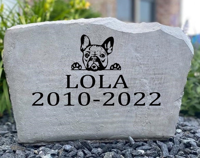 French bulldog pet memorial stone - custom engraved - home and garden decor 17”x11”