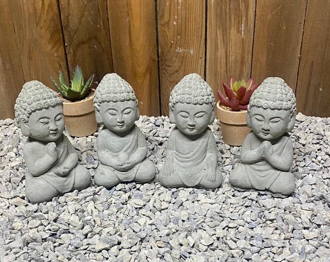 4 Thai Buddha concrete statues, meditating Buddha garden decor
