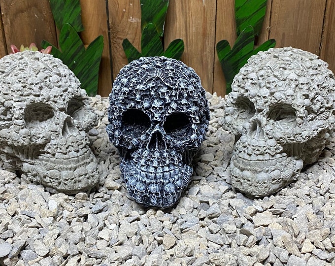Concrete skull statue, skull of bones indoor/ outdoor home decor