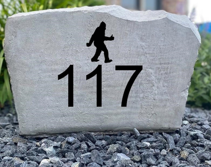 Bigfoot address stone, campsite number, Name and Address sign- Custom Address stone- house rock- home and garden decor address sign 17”x11”