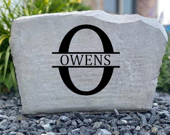 O Monogram stone, Name and Address sign- Custom engraved Address stone- engraved house rock- home and garden decor address sign 17”x11”