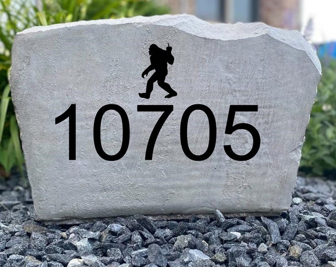 Flipping off Bigfoot address stone, Name and Address sign- Custom Address stone- house rock- home and garden decor address sign 17”x11”
