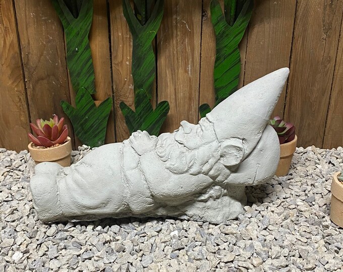 Relaxing gnome on mushroom concrete statue indoor/ outdoor home garden decor
