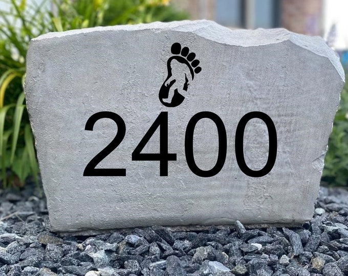 Bigfoot address stone, campsite number, Name and Address sign- Custom Address stone- house rock- home and garden decor address sign 17”x11”