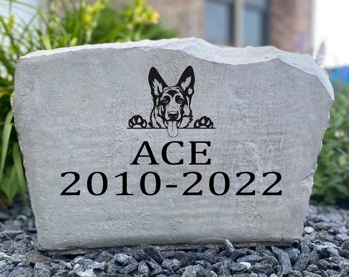 German Shepperd pet memorial stone - custom engraved - home and garden decor 17”x11”