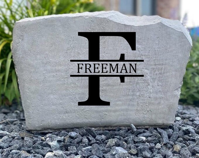 F Monogram stone, Name and Address sign- Custom engraved Address stone- engraved house rock- home and garden decor address sign 17”x11”