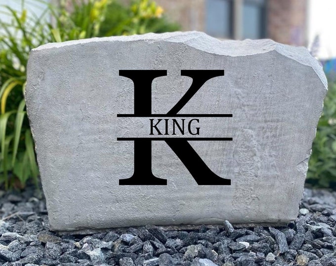 K Monogram stone, Name and Address sign- Custom engraved Address stone- engraved house rock- home and garden decor address sign 17”x11”