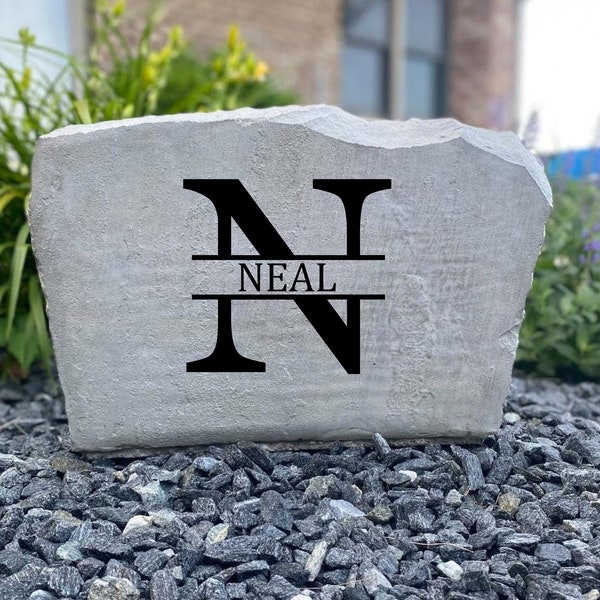 N Monogram stone, Name and Address sign- Custom engraved Address stone- engraved house rock- home and garden decor address sign 17”x11”