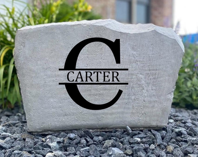 C Monogram stone, Name and Address sign- Custom engraved Address stone- engraved house rock- home and garden decor address sign 17”x11”