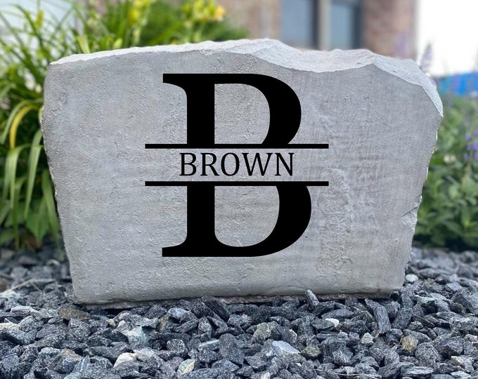 B Monogram stone, Name and Address sign- Custom engraved Address stone- engraved house rock- home and garden decor address sign 17”x11”