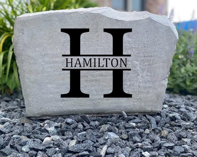 H Monogram stone, Name and Address sign- Custom engraved Address stone- engraved house rock- home and garden decor address sign 17”x11”