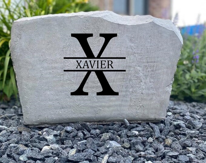 X Monogram stone, Name and Address sign- Custom engraved Address stone- engraved house rock- home and garden decor address sign 17”x11”