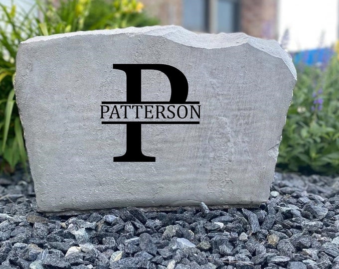 P Monogram stone, Name and Address sign- Custom engraved Address stone- engraved house rock- home and garden decor address sign 17”x11”