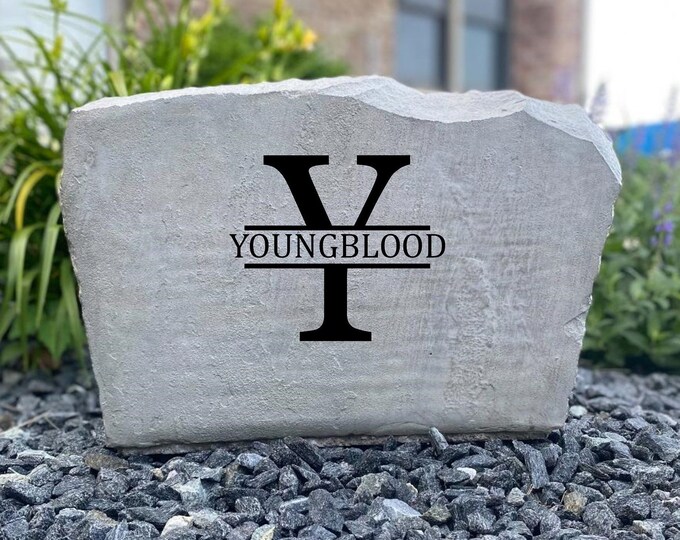 Y Monogram stone, Name and Address sign- Custom engraved Address stone- engraved house rock- home and garden decor address sign 17”x11”