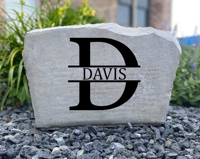 D Monogram stone, Name and Address sign- Custom engraved Address stone- engraved house rock- home and garden decor address sign 17”x11”