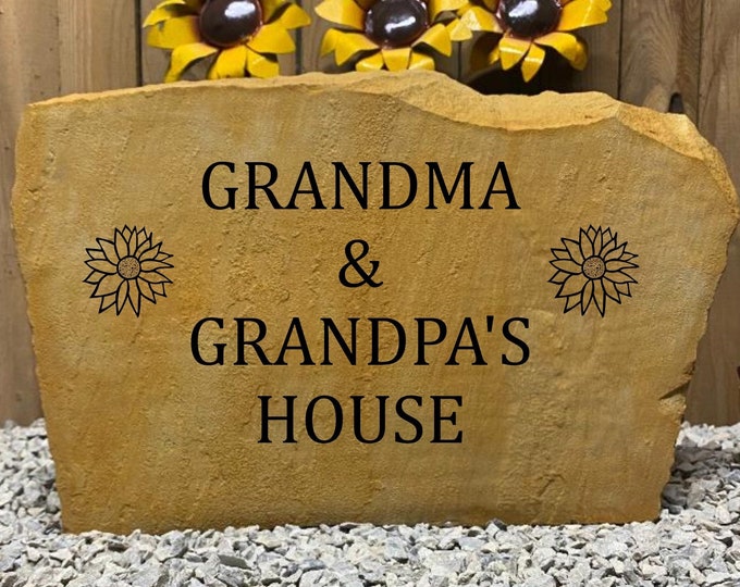 GRANDMA & GRANPAS house stone- Name and Address sign- Custom engraved Address stone- engraved house rock- home and garden decor 17”x11”