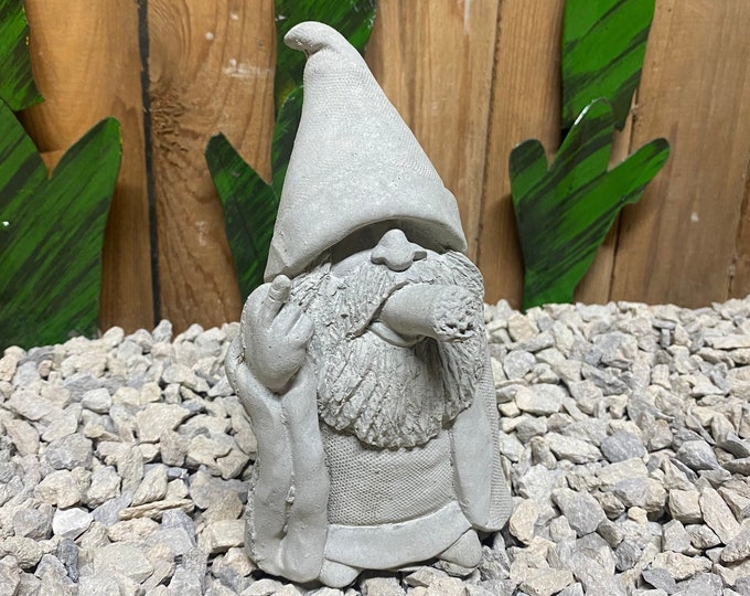 Flipping the bird gnome with cigar concrete statue indoor/ outdoor home decor