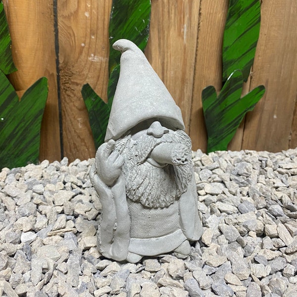 Flipping the bird gnome with cigar concrete statue indoor/ outdoor home decor