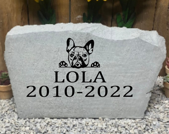 French bulldog pet memorial stone - custom engraved - home and garden decor 17”x11”