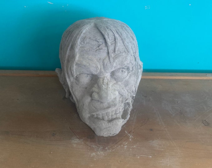 Zombie head concrete statue, Halloween decoration, skull