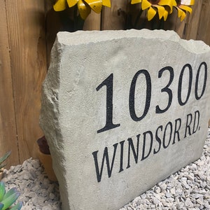 Custom concrete address sign-Custom engraved Address stone- custom engraved house rock- home and garden decor 17”x11”