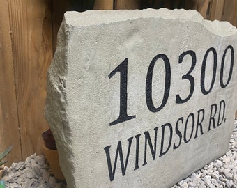 Custom concrete address sign-Custom engraved Address stone- custom engraved house rock- home and garden decor 17”x11”