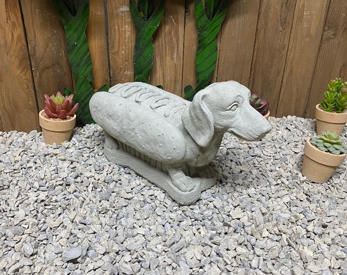 Dachshund/ wiener dog in hotdog bun concrete Statue indoor/ outdoor home decor