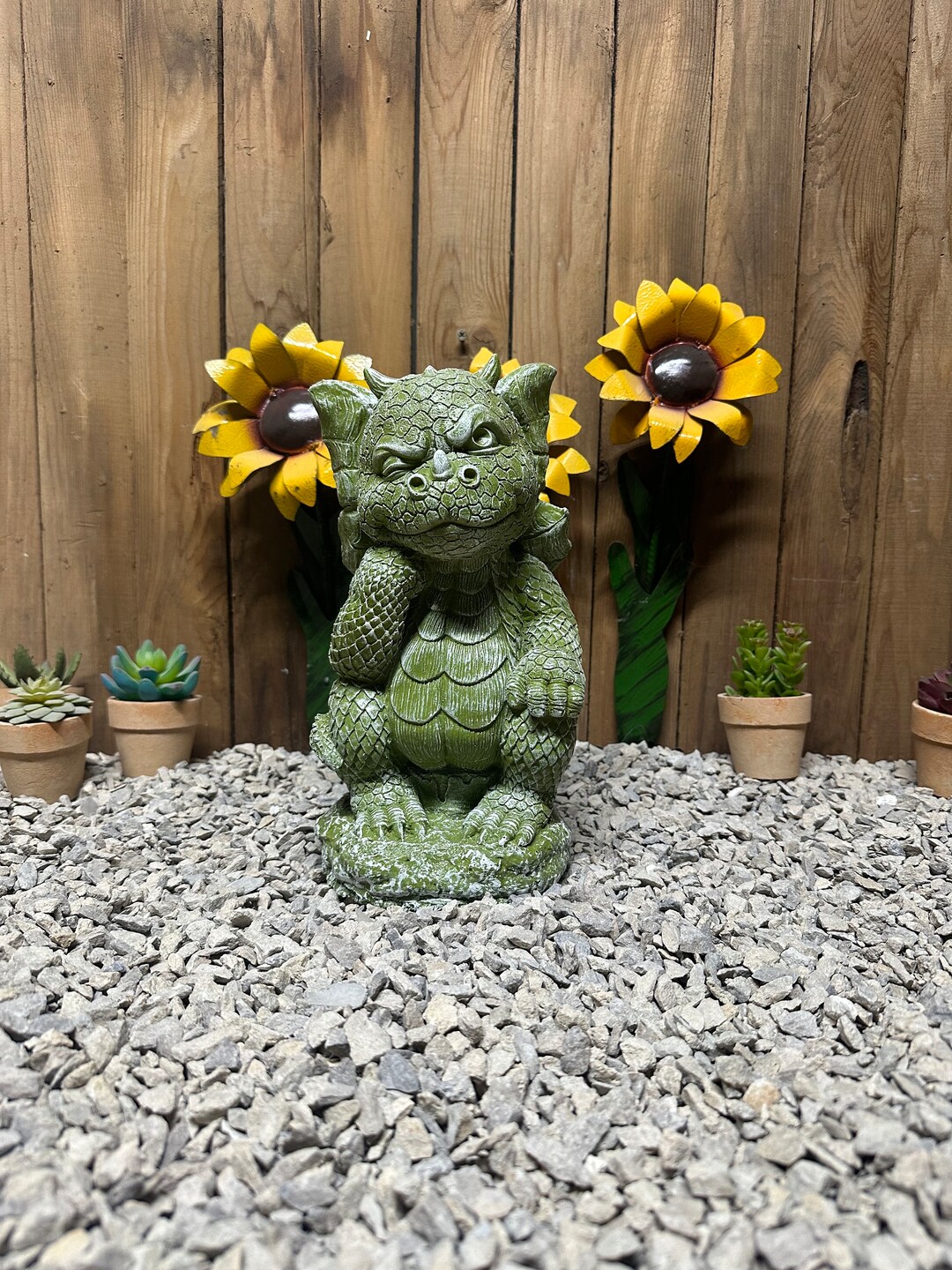 Winking Dragon Painted Dragon Statue, Garden Decor, Cute Winking Dragon - Etsy