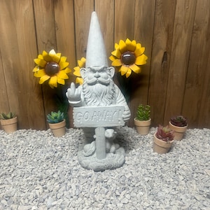 17” Go away gnome with middle finger concrete statue