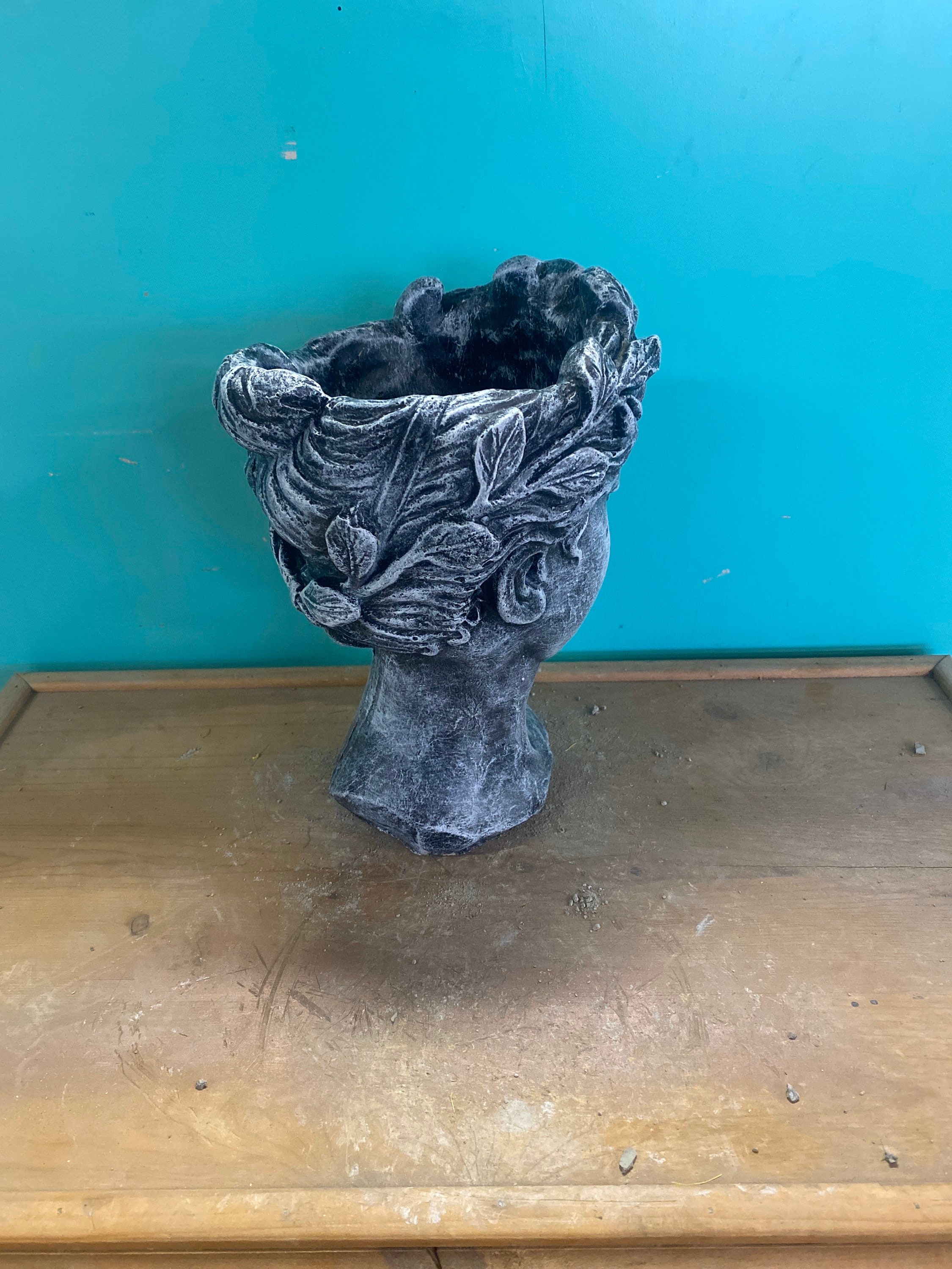 10.5” painted large lady head planter