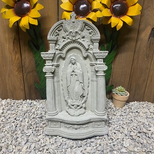 Guadalupe concrete statue, our lady of Guadalupe wall plaque