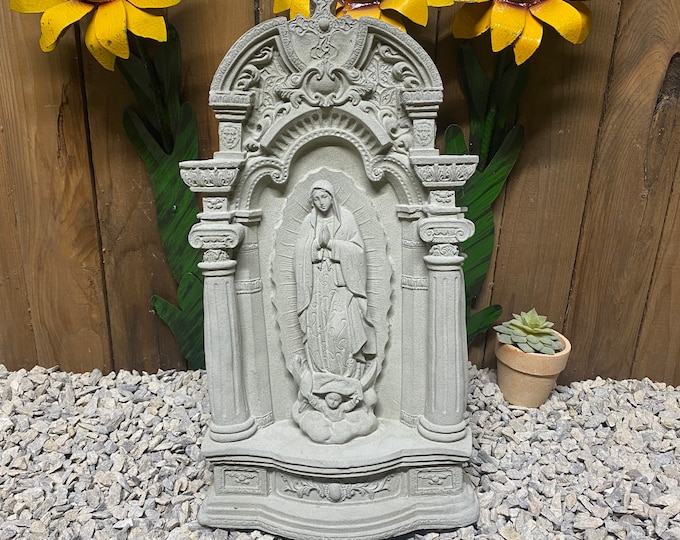 Guadalupe concrete statue, our lady of Guadalupe wall plaque