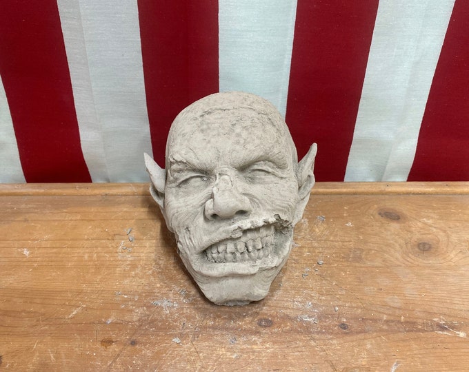 5” demon head concrete statue