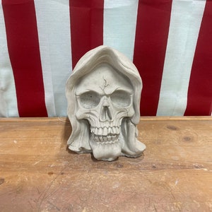 7” grim reaper head concrete statue
