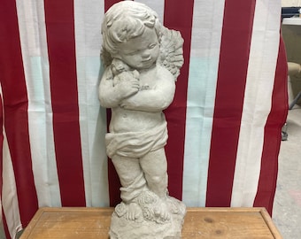 Angel with rabbit concrete statue
