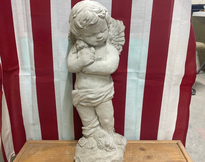 Angel with rabbit concrete statue