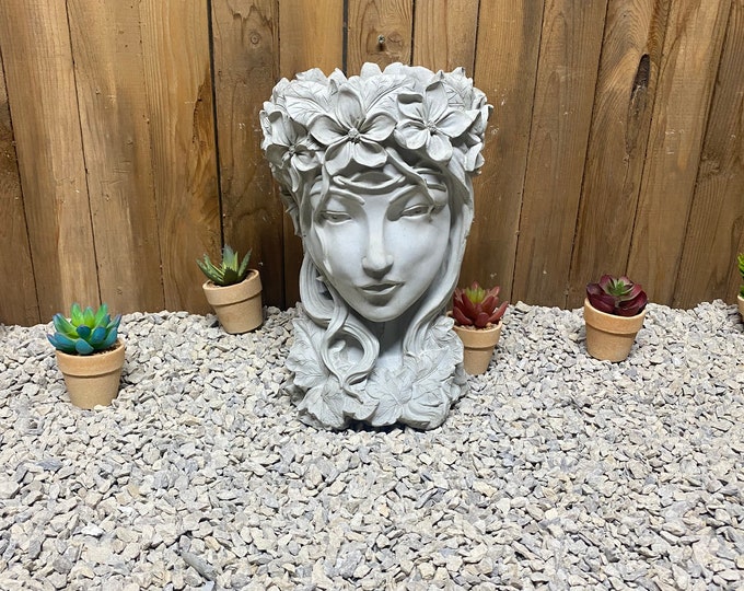 24lbs 13” lady head planter concrete statue, fairy planter