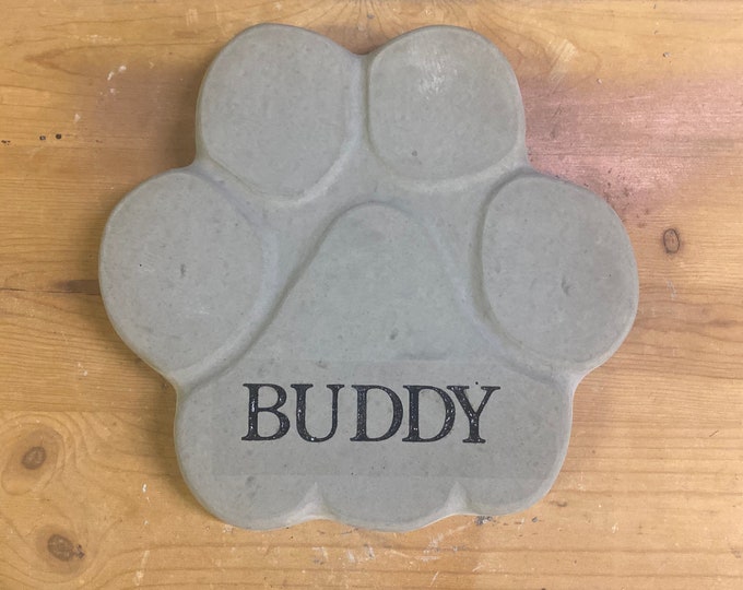 Custom engraved concrete paw print