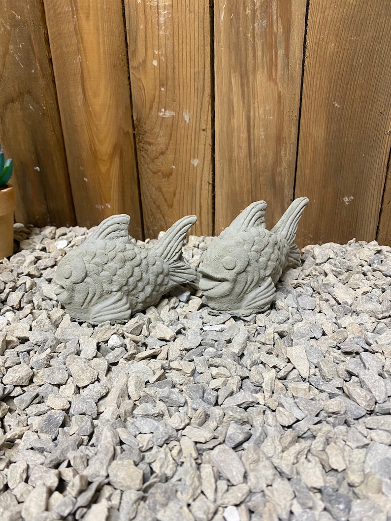 concrete statue home office garden decor 2 small fish concrete paper weight