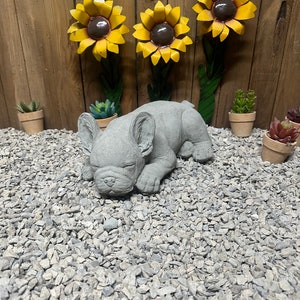 13” laying French bulldog concrete statue