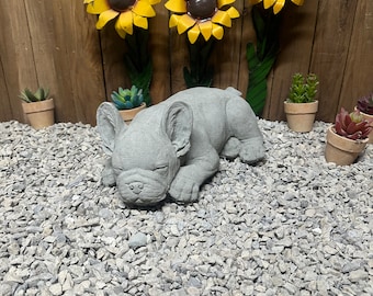 13” laying French bulldog concrete statue