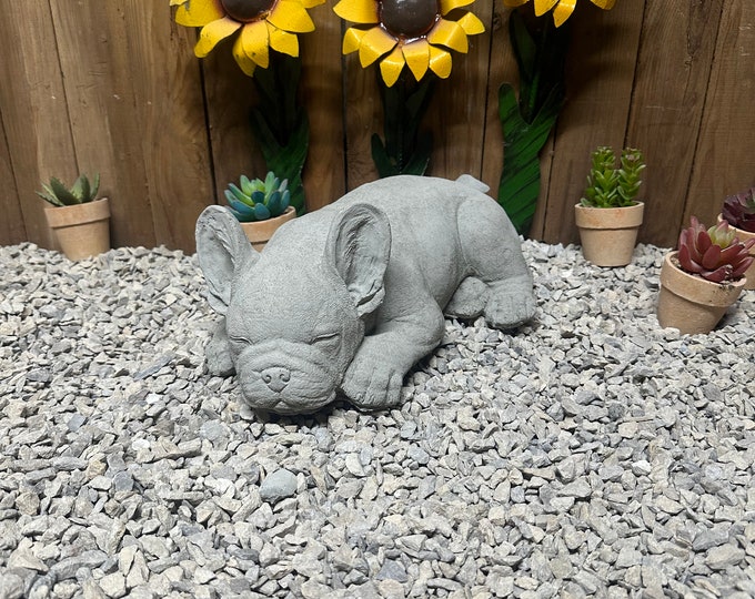 13” laying French bulldog concrete statue