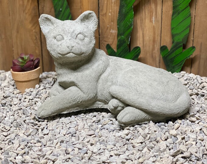 Cat concrete statue garden decor cement ornament pet memorial