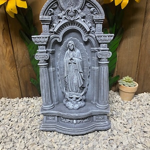 Guadalupe concrete statue, our lady of Guadalupe wall plaque