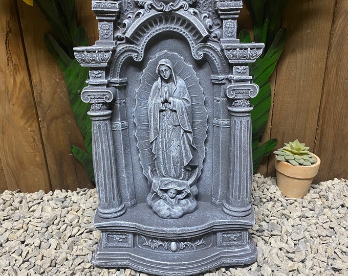 Guadalupe concrete statue, our lady of Guadalupe wall plaque