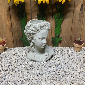 Lady head planter concrete statue indoor/ outdoor home and garden decor