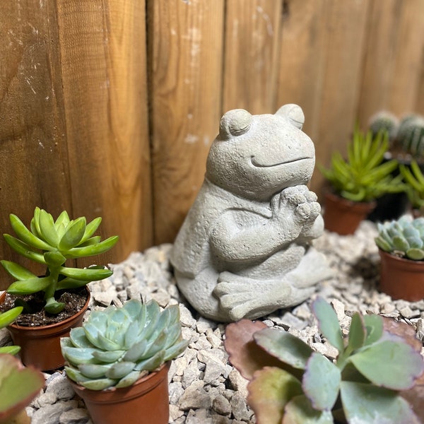 Meditating frog, Buddha, zen statue, spiritual concrete decor