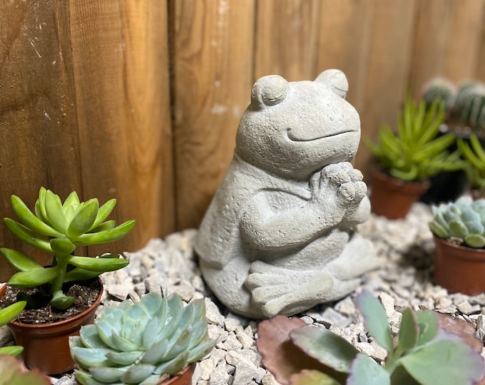 Meditating frog, Buddha, zen statue, spiritual concrete decor