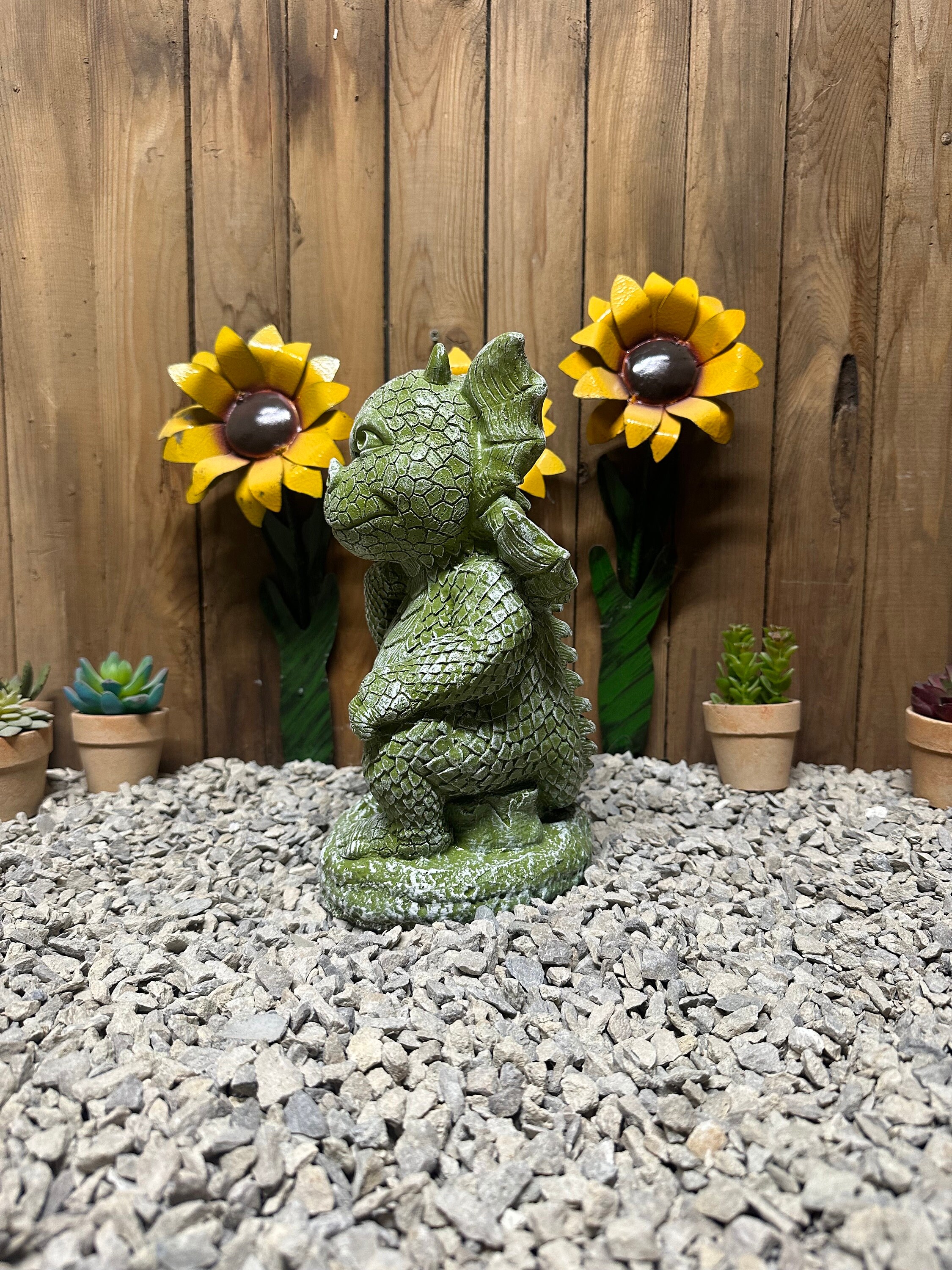 Winking Dragon Painted Dragon Statue, Garden Decor, Cute Winking Dragon - Etsy